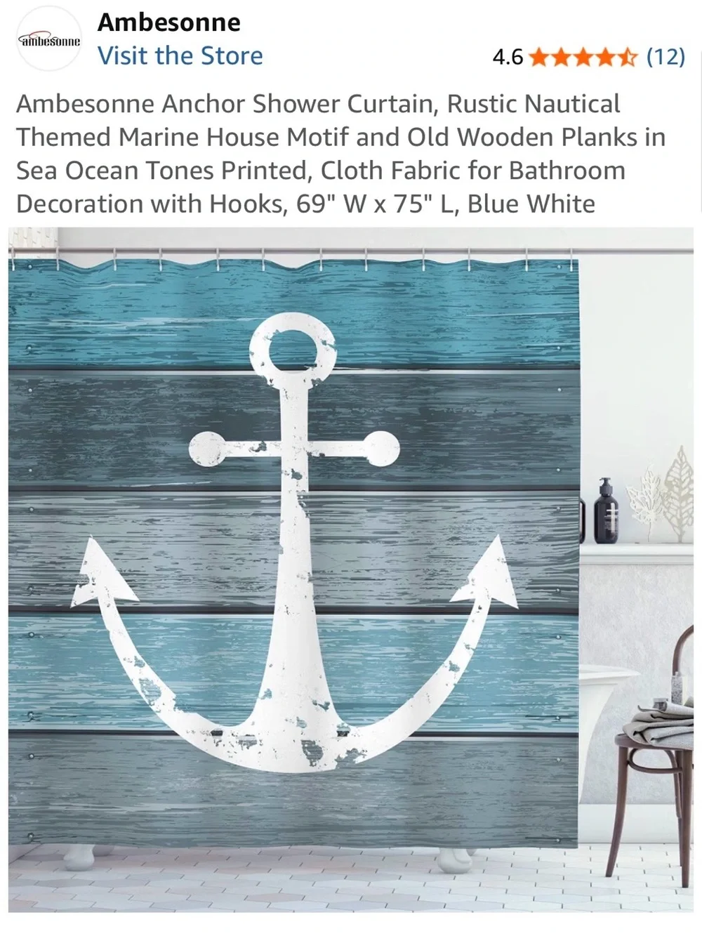 Ambesonne Teal Blue and White Anchor Shower Curtain 31